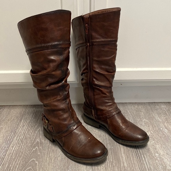 BareTraps Skye Slouchy Leather Insulated Knee High Dark Brown Warm Riding Boots - Picture 1 of 17
